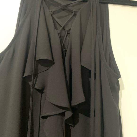 BCBGMaxAzria Chiffon Lace Up Black Sleeveless Top - Picture 4 of 5